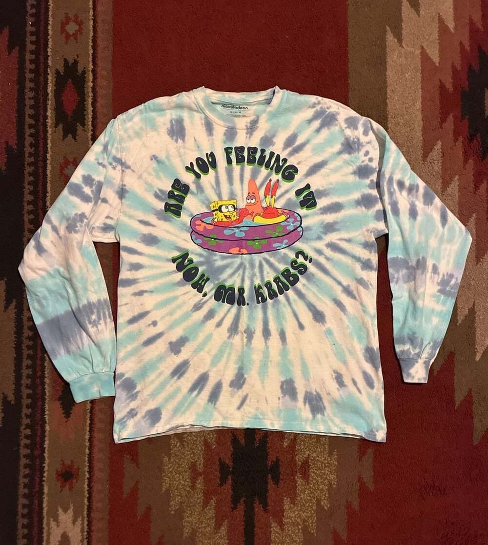 Nickelodeon Spongebob Squarepants Long Sleeve Tie Dye Shirt Size M Blue